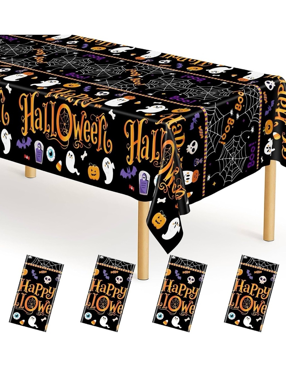 4 Pack Halloween Tablecloth, 108" x 54" Halloween Decorations